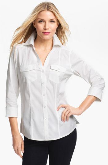 Foxcroft Three Quarter Sleeve Shirt White