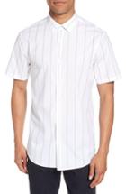 Men's Calibrate Slim Fit Stripe Short Sleeve Sport Shirt - White