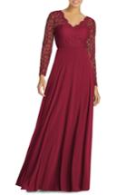 Women's Dessy Collection Long Sleeve Lace & Chiffon Gown - Burgundy