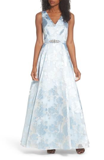 Women's Eliza J Embellished Burnout Organza Ballgown - Blue