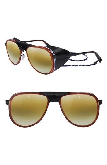 Men's Vuarnet Glacier 57mm Aviator Sunglasses - Tortoise Matt