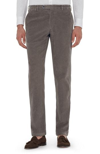 Men's Zanella Curtis Flat Front Stretch Corduroy Cotton Trousers - Grey