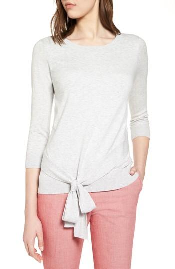 Women's Halogen Pima Cotton Blend Tie Sweater - Grey