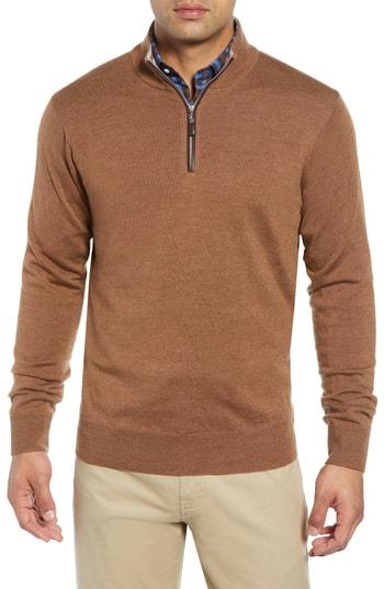 Men's Peter Millar Crown Soft Wool Blend Quarter Zip Sweater - Beige