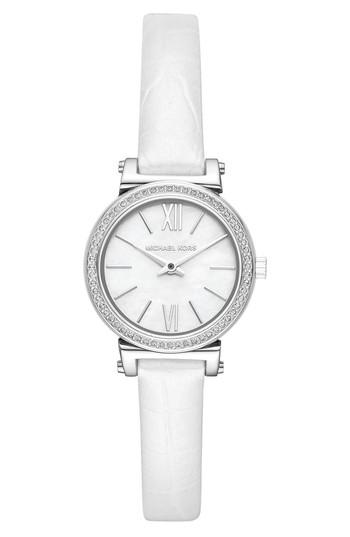 Women's Michael Kors Sofie Crystal Leather Strap Watch, 26mm