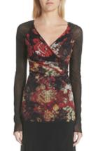Women's Fuzzi Floral Print Tulle Top, Size - Red