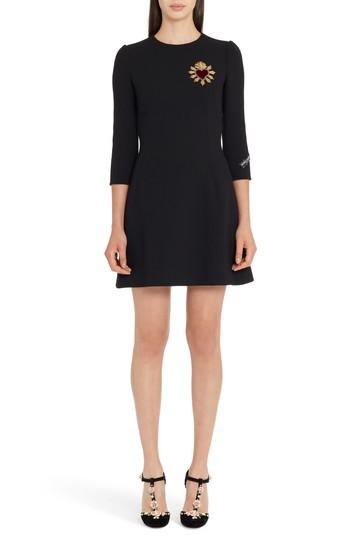 Women's Dolce & Gabbana Heart Patch Wool Crepe Dress Us / 42 It - Black