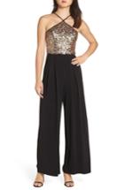 Women's Sequin Hearts Halter Neck Jumpsuit - Beige