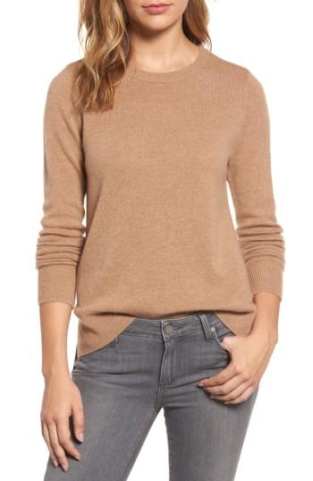 Women's Halogen Crewneck Cashmere Sweater, Size - Brown