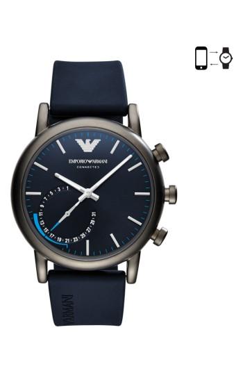 Men's Emporio Armani Silicone Strap Hybrid Smartwatch, 43mm