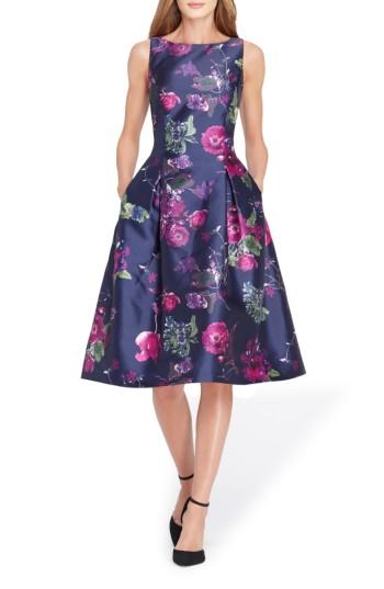 Women's Tahari Floral Jacquard Tea Length Dress - Purple