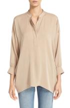 Women's Vince Shirred Drape Stretch Silk Pullover - Brown