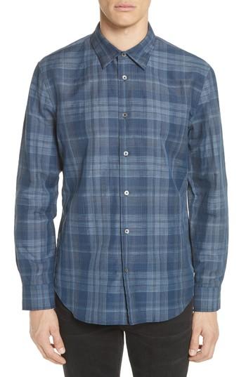 Men's John Varvatos Classic Fit Plaid Linen Blend Shirt - Blue