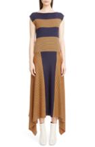 Women's Loewe Stripe Asymmetrical Silk Dress - Blue