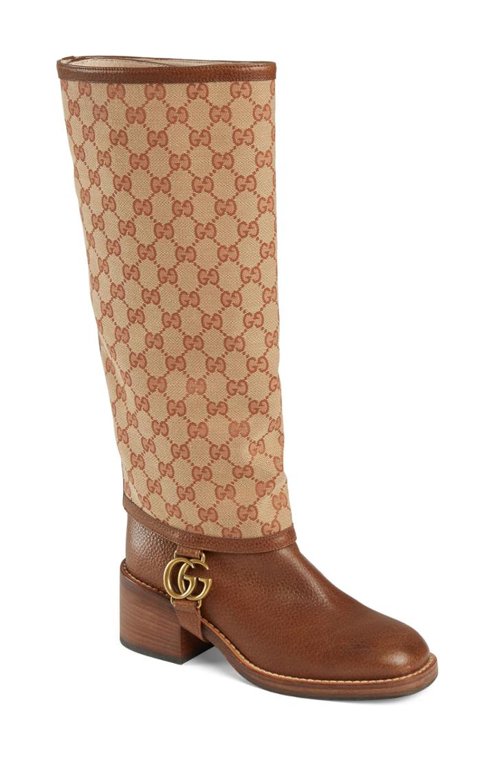 Women's Gucci Lola Monogram Gaiter Boot Us / 35eu - Beige