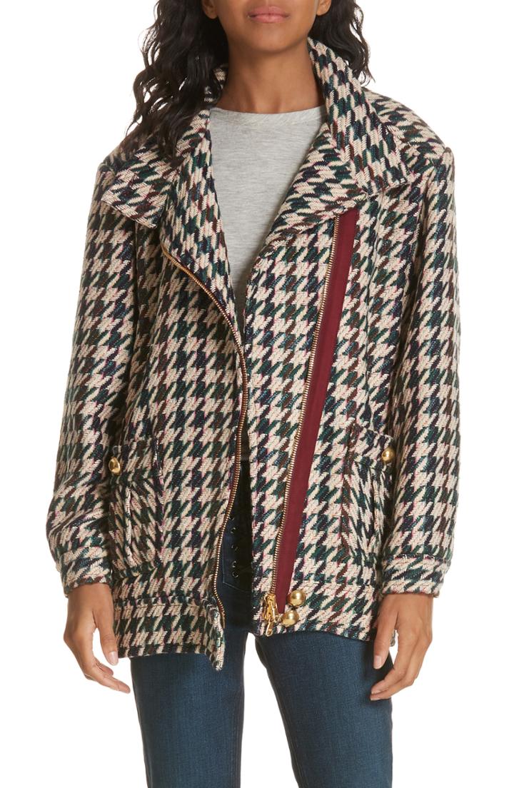 Women's Veronica Beard Elke Houndstooth Bomber Jacket