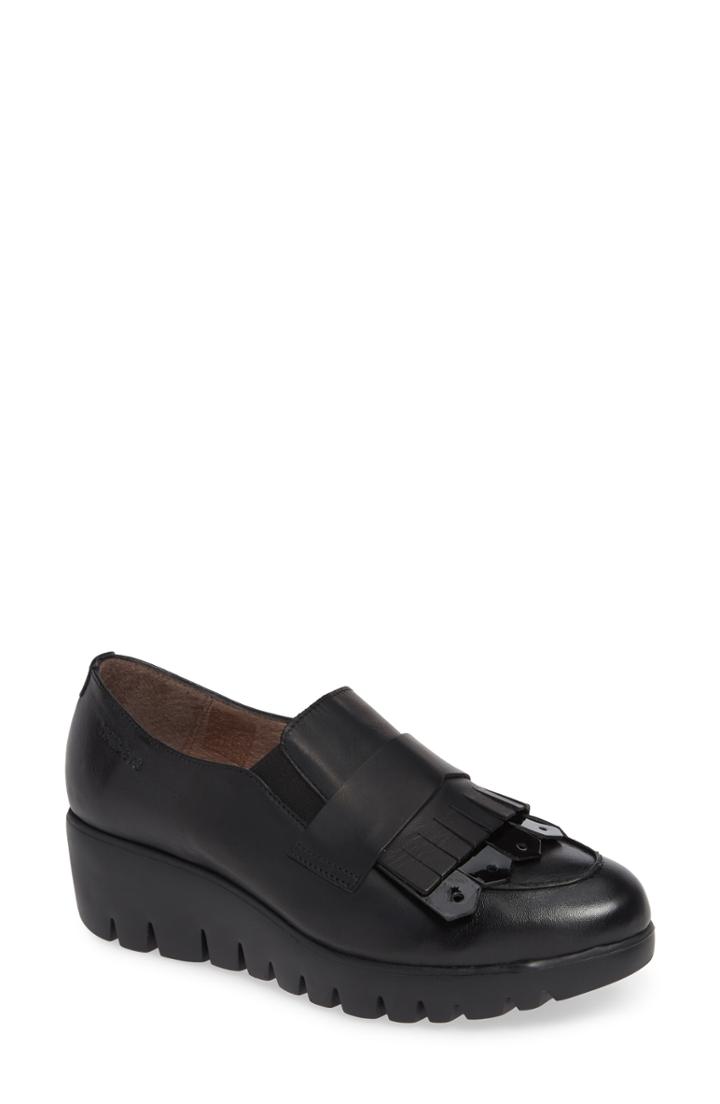 Women's Wonders Kiltie Wedge Loafer .5us / 38eu - Black