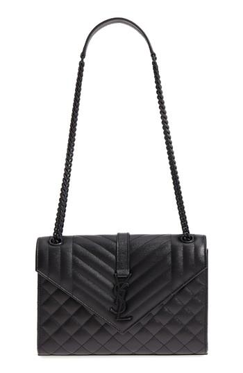 Saint Laurent Medium Cassandre Calfskin Shoulder Bag - Black