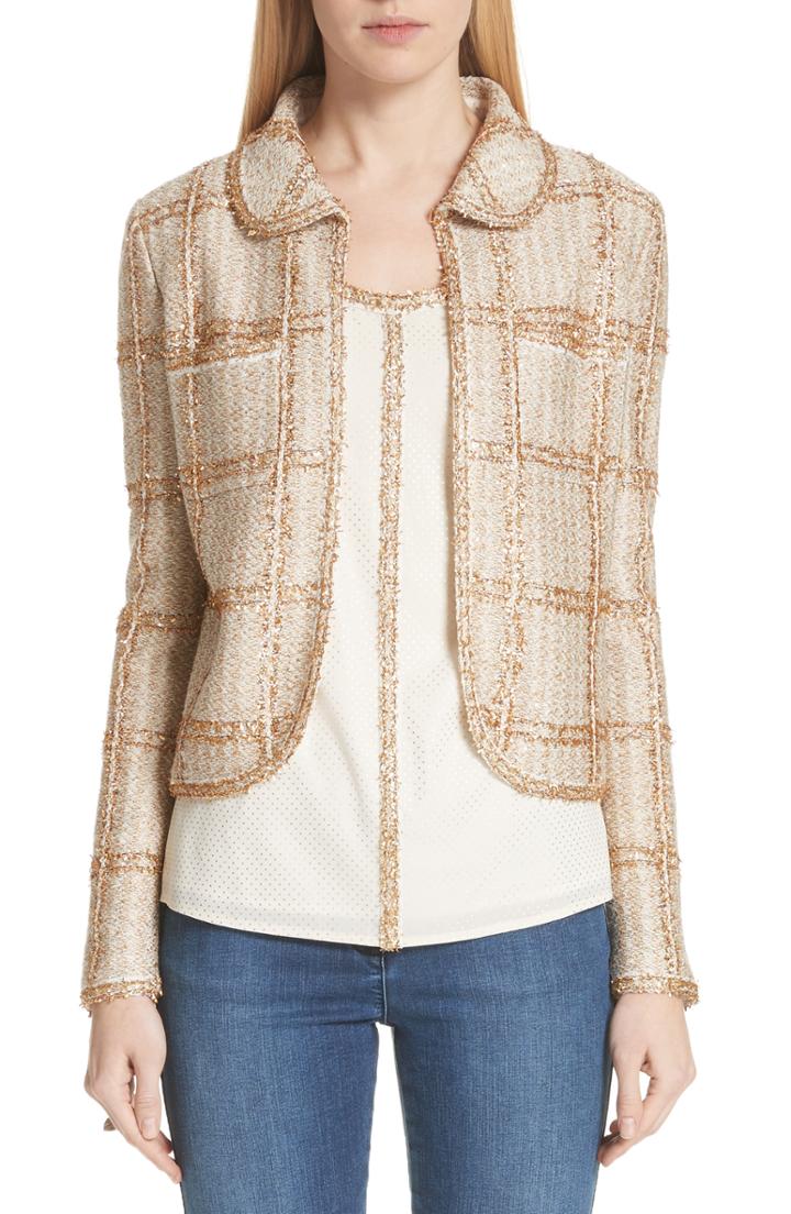 Women's St. John Collection Goldenflag Plaid Knit Jacket