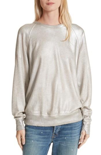 Women's The Great. The College Metallic Foil Sweatshirt - Grey