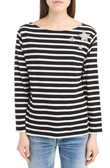 Women's Saint Laurent Star Embellished Cotton Jersey Top