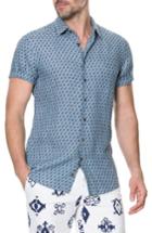 Men's Rodd & Gunn York Bay Slim Fit Print Linen Sport Shirt - Blue