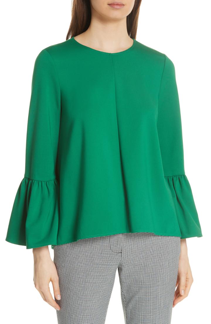 Women's Tibi Knit Ruffle Sleeve Top - Green
