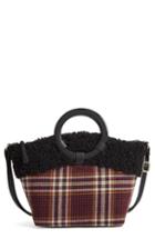 Bp. Ring Handle Plaid Tote With Faux Shearling Trim -