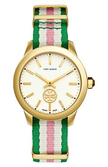 Women's Tory Burch Collins Grosgrain Strap Watch, 38mm