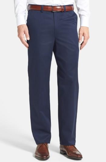 Men's Nordstrom Men's Shop 'classic' Smartcare(tm) Relaxed Fit Flat Front Cotton Pants X 34 - Blue (online Only)