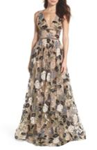 Women's Bronx And Banco Tunisia Embroidered Plunge Neck Gown Us / 6 Au - Beige
