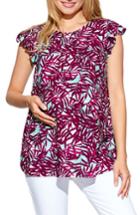 Women's Maternal America Ruffle Sleeve Maternity Top - Pink