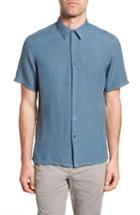 Men's Theory Irving Trim Fit Linen Short Sleeve Sport Shirt - Blue