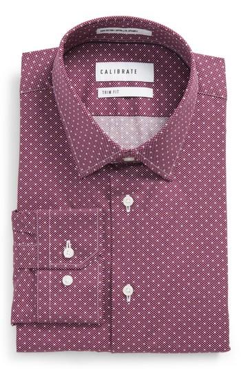 Men's Calibrate Trim Fit Stretch Dot Dress Shirt 32/33 - Purple