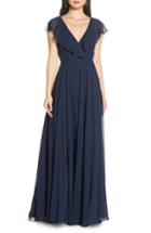 Women's Jenny Yoo Faye Ruffle Wrap Chiffon Evening Dress - Blue