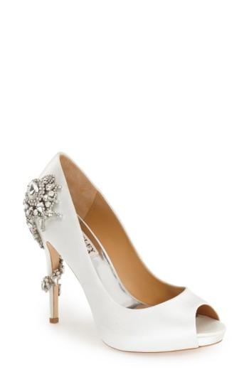 Women's Badgley Mischka 'royal' Crystal Embellished Peeptoe Pump .5 M - White