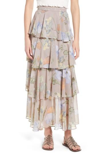 Women's Lost + Wander Clarita Floral Tiered Maxi Skirt - Grey