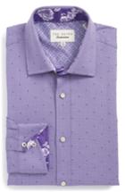 Men's Ted Baker London Trim Fit Dot Dress Shirt .5 - 32/33 - Purple
