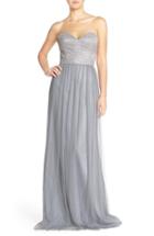 Women's Hayley Paige Occasions Strapless Metallic Lace & Net Gown - Metallic