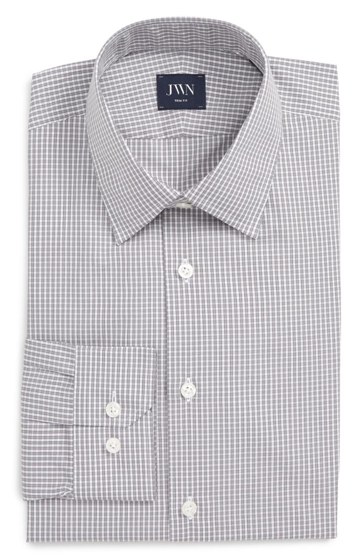 Men's John W. Nordstrom Trim Fit Check Dress Shirt .5 - 34 - Grey