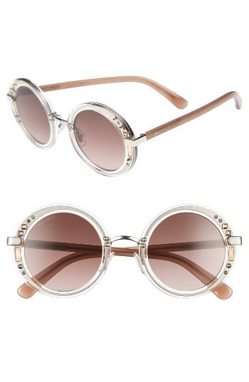Women's Jimmy Choo Gems 48mm Round Sunglasses - Crystal/ Gold/ Black