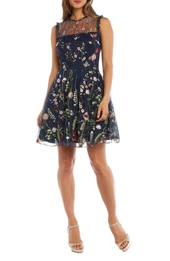 Women's Morgan & Co. Embroidered Fit & Flare Dress - Blue
