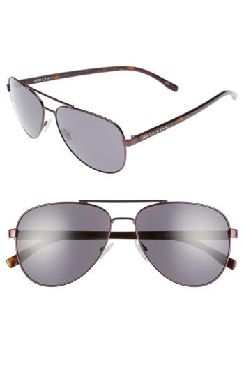 Men's Boss 60mm Aviator Sunglasses - Matte Brown/ Grey Blue