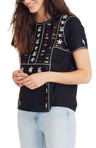 Women's Madewell Embroidered Tie Back Cutout Top, Size - Black