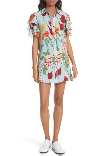 Women's Alice + Olivia Jem Floral Flutter Sleeve Dress - Blue