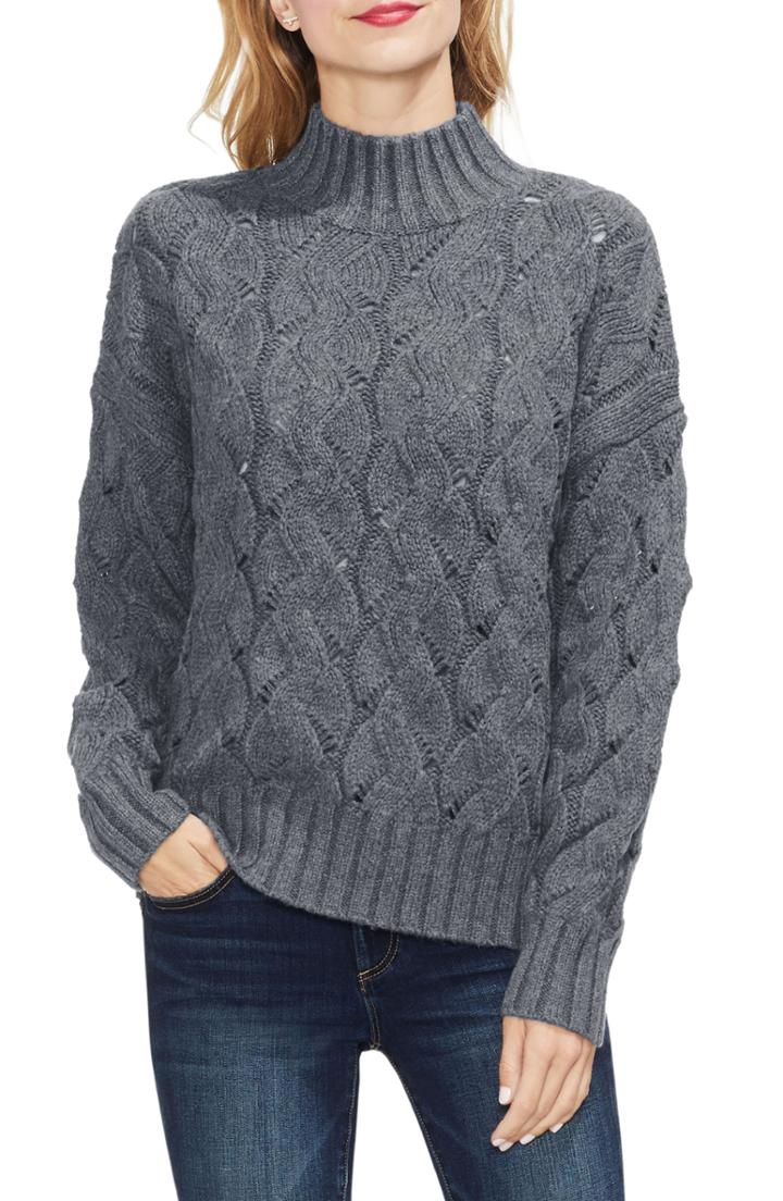 Women's Vince Camuto Texture Stitch Mock Neck Sweater - Grey