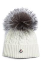 Women's Moncler Cable Knit Beanie With Genuine Fox Fur Pom - Grey