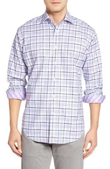 Men's Thomas Dean Classic Fit Dobby Plaid Sport Shirt - Purple