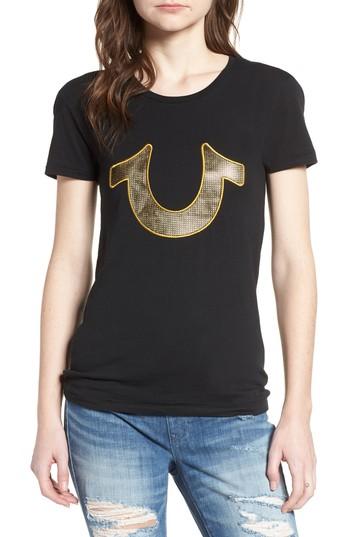 Women's True Religion Brand Jeans Mesh Horseshoe Tee - Black