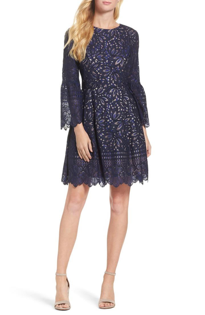 Women's Eliza J Lace Bell Sleeve Fit & Flare Lace Dress - Blue